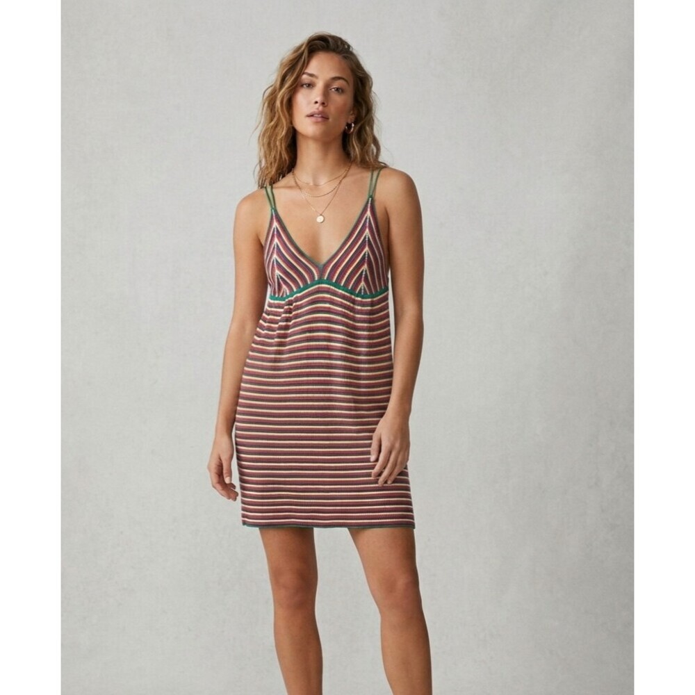 Zara Striped Knit Dress Medium M Colorful Ribbed Cami Mini Summer Retro Stretch